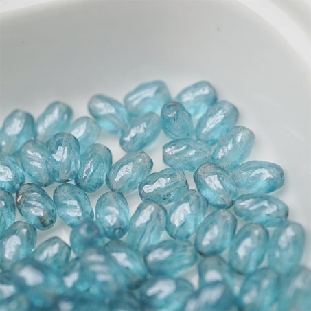 高光透感油亮蓝色~迷你螺旋椭圆百搭捷克珠玻璃珠 5X8MM