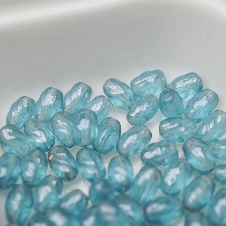 高光透感油亮蓝色~迷你螺旋椭圆百搭捷克珠玻璃珠 5X8MM-4