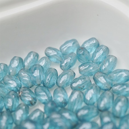高光透感油亮蓝色~迷你螺旋椭圆百搭捷克珠玻璃珠 5X8MM-3