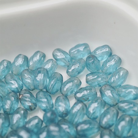 高光透感油亮蓝色~迷你螺旋椭圆百搭捷克珠玻璃珠 5X8MM-6