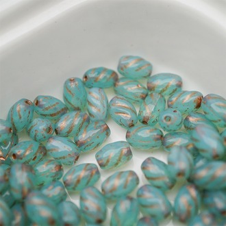 粉绿mix渐变色~迷你螺旋椭圆百搭捷克珠玻璃珠 5X8MM