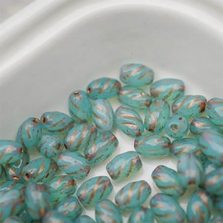 粉绿mix渐变色~迷你螺旋椭圆百搭捷克珠玻璃珠 5X8MM-2