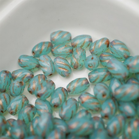 粉绿mix渐变色~迷你螺旋椭圆百搭捷克珠玻璃珠 5X8MM-4