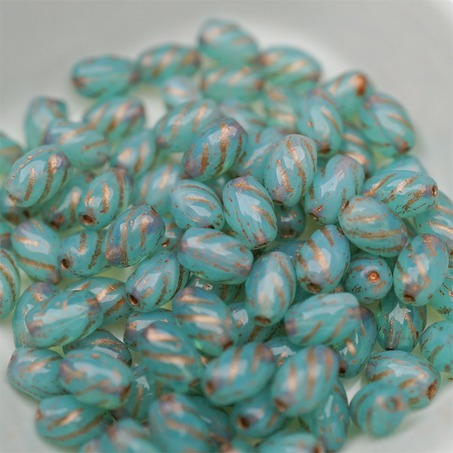 粉绿mix渐变色~迷你螺旋椭圆百搭捷克珠玻璃珠 5X8MM-6