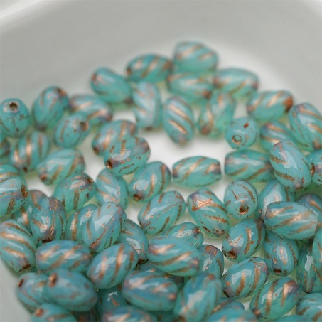 粉绿mix渐变色~迷你螺旋椭圆百搭捷克珠玻璃珠 5X8MM-5