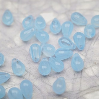 浅色条纹透感mix婴儿蓝色~常规水滴珠捷克珠玻璃琉璃珠 6X9MM