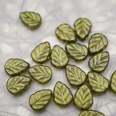 复古金属质感光泽绿色调~小树叶捷克珠琉璃玻璃珠 10X8MM-4