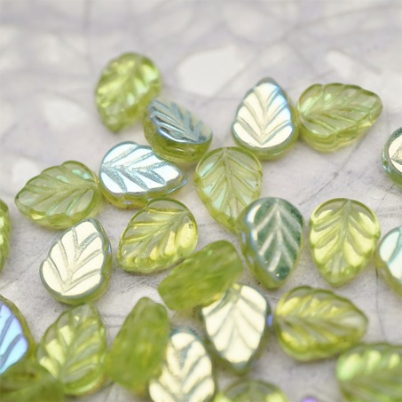 幻彩光泽透浅绿色~小树叶捷克珠琉璃玻璃珠 10X8MM-5