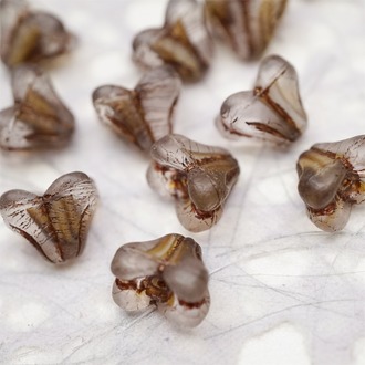 雾面透感冰美式条纹mix描复古做旧古铜色~铃兰扁形古董珠形四叶花托捷克珠玻璃珠琉璃珠 9X13MM