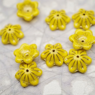 亮面纯色鸡蛋黄描金色~小碗花贝尔铃铛花铃兰捷克珠玻璃琉璃珠 14MM