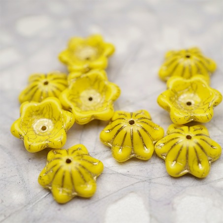 亮面纯色鸡蛋黄描金色~小碗花贝尔铃铛花铃兰捷克珠玻璃琉璃珠 14MM-2