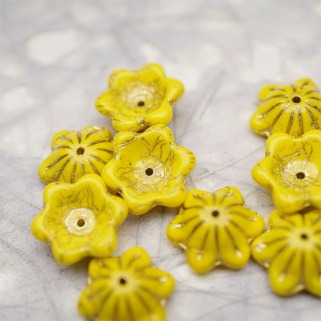 亮面纯色鸡蛋黄描金色~小碗花贝尔铃铛花铃兰捷克珠玻璃琉璃珠 14MM-3