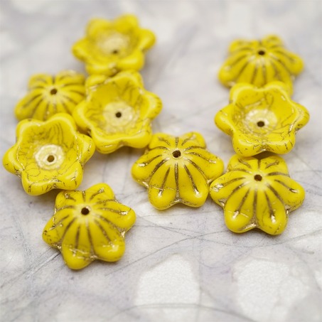 亮面纯色鸡蛋黄描金色~小碗花贝尔铃铛花铃兰捷克珠玻璃琉璃珠 14MM-4