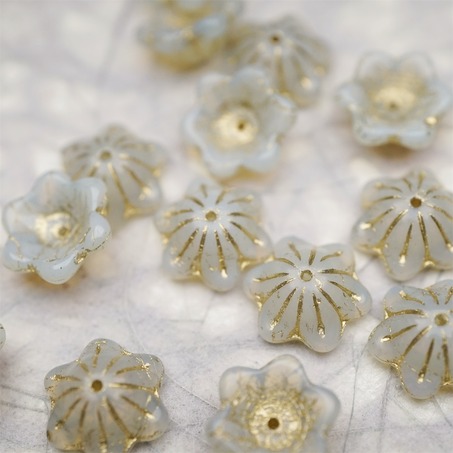 亮面半透蛋白感描金色~小碗花贝尔铃铛花铃兰捷克珠玻璃琉璃珠 14MM-1