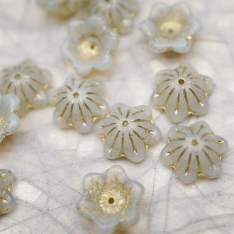 亮面半透蛋白感描金色~小碗花贝尔铃铛花铃兰捷克珠玻璃琉璃珠 14MM