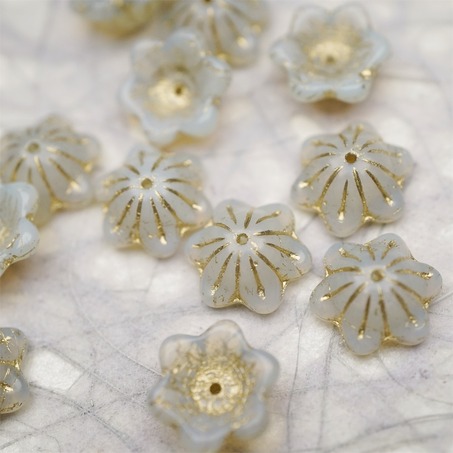 亮面半透蛋白感描金色~小碗花贝尔铃铛花铃兰捷克珠玻璃琉璃珠 14MM