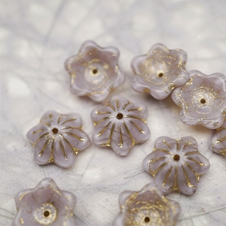 亮面丝绸感渐变香芋紫描金色~小碗花贝尔铃铛花铃兰捷克珠玻璃琉璃珠 14MM-7
