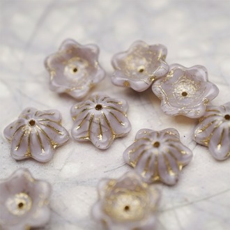 亮面丝绸感渐变香芋紫描金色~小碗花贝尔铃铛花铃兰捷克珠玻璃琉璃珠 14MM