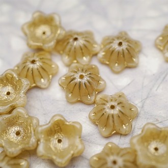 亮面丝绸焦糖奶油卡其mix描金色~小碗花贝尔铃铛花铃兰捷克珠玻璃琉璃珠 14MM