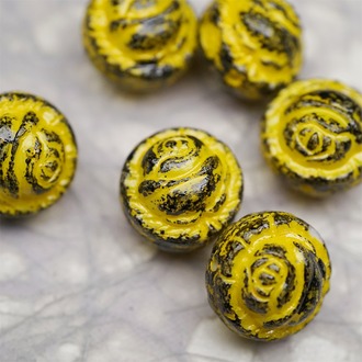 黄色mix暗黑系特别款~高定立体浮雕玫瑰捷克珠玻璃琉璃 18X15MM
