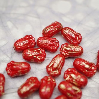 复古红色烫金洒金~可爱郁金香捷克珠玻璃琉璃 12X8MM