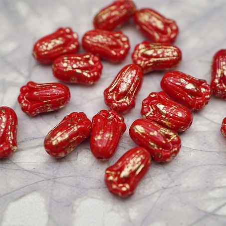 复古红色烫金洒金~可爱郁金香捷克珠玻璃琉璃 12X8MM-2
