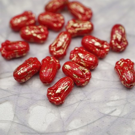 复古红色烫金洒金~可爱郁金香捷克珠玻璃琉璃 12X8MM-4