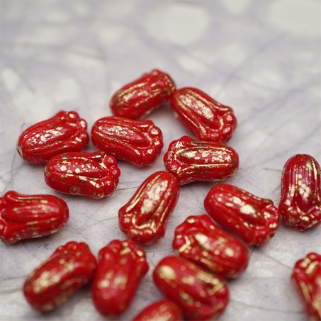 复古红色烫金洒金~可爱郁金香捷克珠玻璃琉璃 12X8MM-6