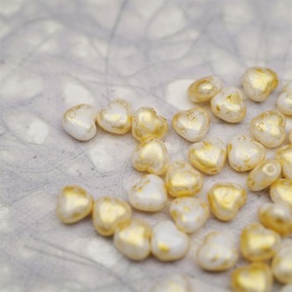 复古奶油白烫金色~迷你小爱心可爱捷克珠玻璃琉璃珠 6MM