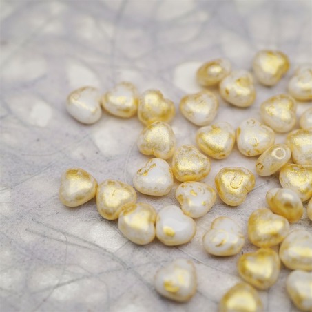 复古奶油白烫金色~迷你小爱心可爱捷克珠玻璃琉璃珠 6MM-3