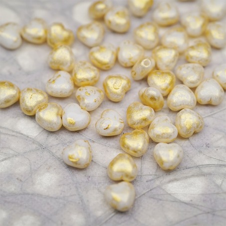 复古奶油白烫金色~迷你小爱心可爱捷克珠玻璃琉璃珠 6MM-4