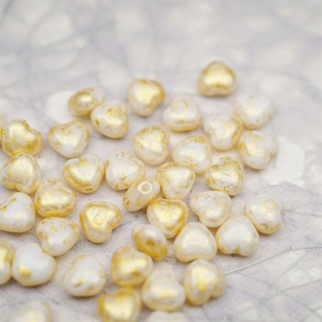 复古奶油白烫金色~迷你小爱心可爱捷克珠玻璃琉璃珠 6MM-5