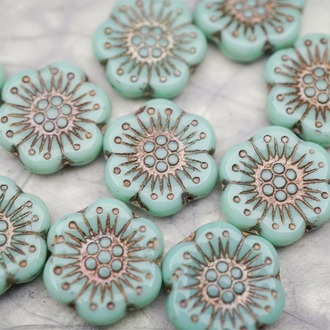 薄荷绿描灰白金色~大号樱花捷克珠玻璃琉璃 18MM