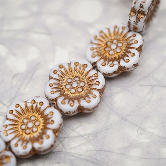 纯白描古铜金色~大号樱花捷克珠玻璃琉璃 18MM
