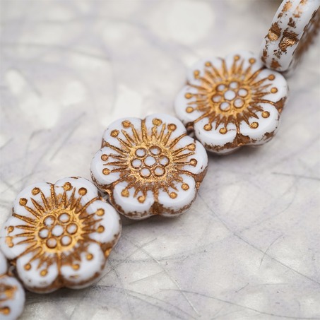 纯白描古铜金色~大号樱花捷克珠玻璃琉璃 18MM-3