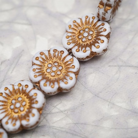 纯白描古铜金色~大号樱花捷克珠玻璃琉璃 18MM-5