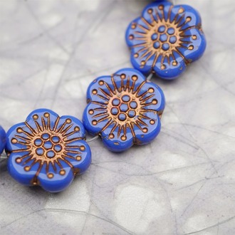 复古蓝色描玫瑰金~大号樱花捷克珠玻璃琉璃 18MM