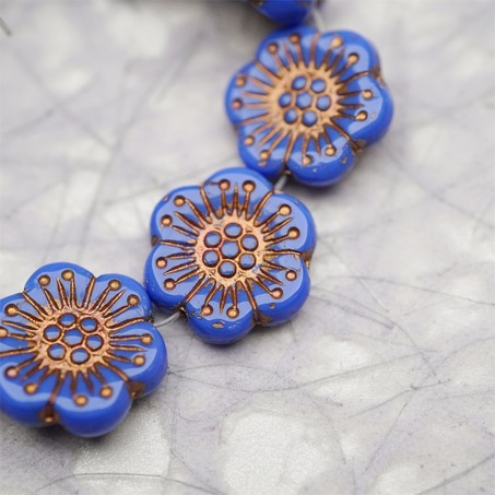 复古蓝色描玫瑰金~大号樱花捷克珠玻璃琉璃 18MM-3