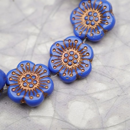 复古蓝色描玫瑰金~大号樱花捷克珠玻璃琉璃 18MM-5
