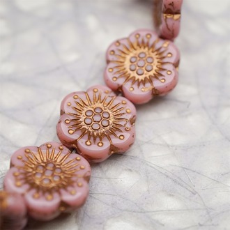 纯粉色描玫瑰金~大号樱花捷克珠玻璃琉璃 18MM