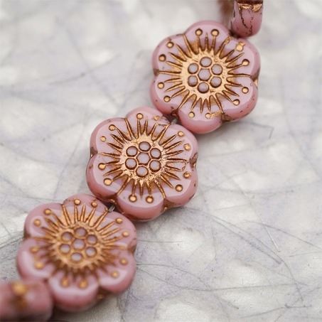 纯粉色描玫瑰金~大号樱花捷克珠玻璃琉璃 18MM-5