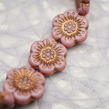 纯粉色描玫瑰金~大号樱花捷克珠玻璃琉璃 18MM-4