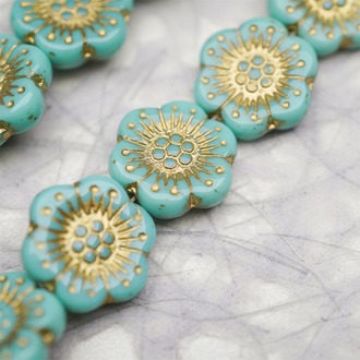 松石绿色描金~大号樱花捷克珠玻璃琉璃 18MM