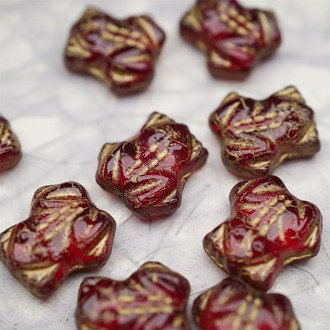 复古透红色描金~可爱幸运青蛙动物捷克珠玻璃琉璃珠 15X17MM