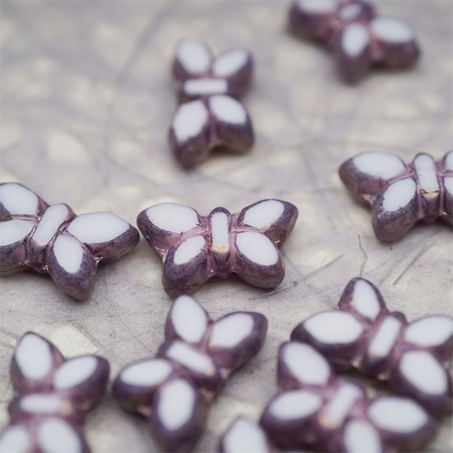 纯白色拼色光泽紫色边边~高定蝴蝶珠捷克珠玻璃琉璃珠 20X12MM-2