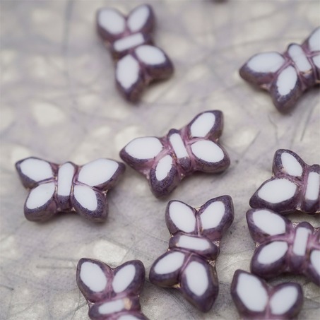 纯白色拼色光泽紫色边边~高定蝴蝶珠捷克珠玻璃琉璃珠 20X12MM-3