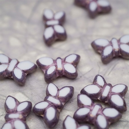 纯白色拼色光泽紫色边边~高定蝴蝶珠捷克珠玻璃琉璃珠 20X12MM-4