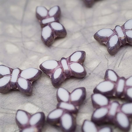 纯白色拼色光泽紫色边边~高定蝴蝶珠捷克珠玻璃琉璃珠 20X12MM-5