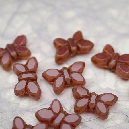 脏脏粉色复古做旧边边~高定蝴蝶珠捷克珠玻璃琉璃珠 20X12MM