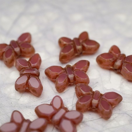 脏脏粉色复古做旧边边~高定蝴蝶珠捷克珠玻璃琉璃珠 20X12MM-3